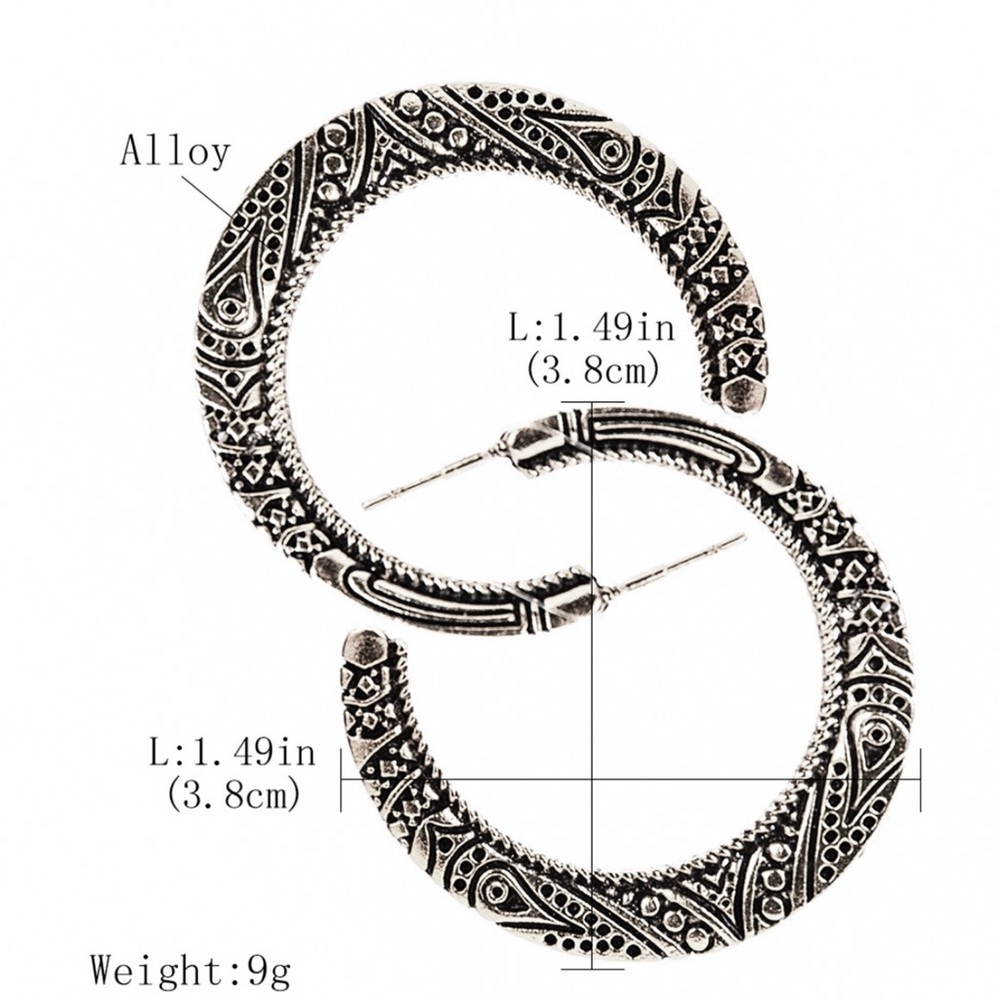 Any 3/$25! Silver Engraved Boho Flat Hoop Earrings - Picture 8 of 10
